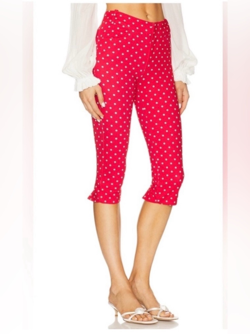 Free People Red Polka Dot Bette Super Slim Capris Size 12